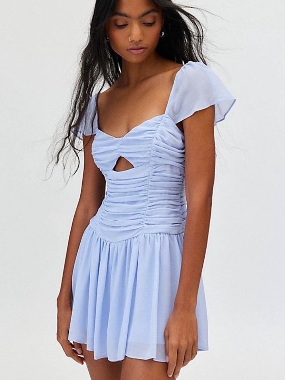 Kimchi Blue Diana Ruched Romper XS NWT Flutter Sleeve Coquette Mini Dress Ballet